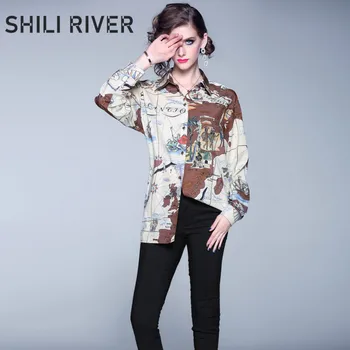 

New spring autumn designer blouse for women long sleeve vintage loose girl elegant floral print fall shirt with collar