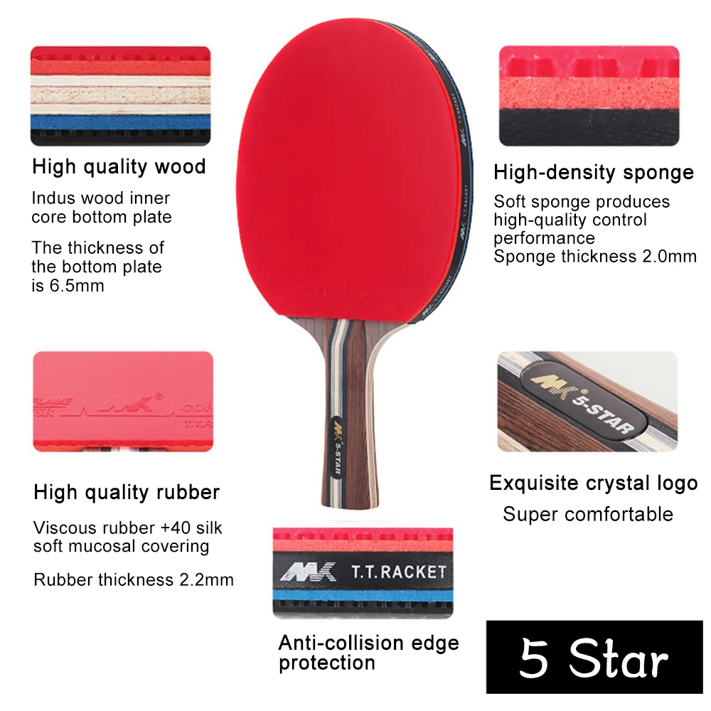 2Pcs/Lot Table Tennis Bat Racket Good Control Long Short Handle Ping Pong  Paddle Racket Set With Bag