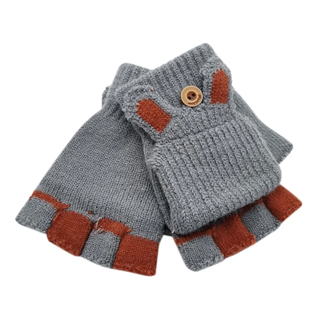 Детские зимние перчатки; детские теплые вязаные перчатки с откидной крышкой; хлопковые перчатки без пальцев; перчатки для снежной погоды; детские перчатки - Цвет: D