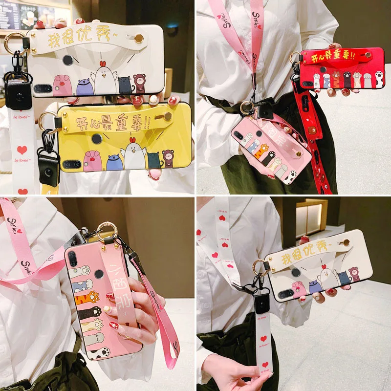 New Style OnePlus 7pro Phone Case Realme X Lanyard Q Silica Gel Cute Soft Case
