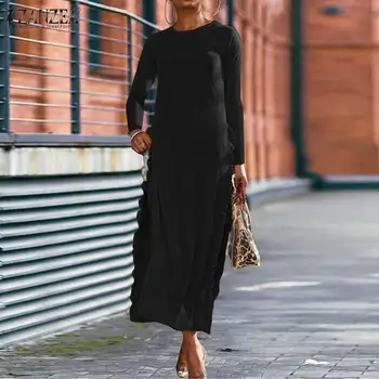 

ZANZEA Plus Size Women Long Shirts Ladies Sexy High Split Ruffles Blouses Casual Loose Long Sleeve Tunic Tops Chemiser Mujer 7