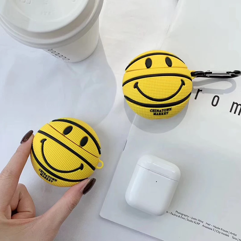 

Hot Smiley face basketball soft Silicone Bluetooth Wireless Earphone cover For Apple AirPods 1 2 birthday gift Box Headset case