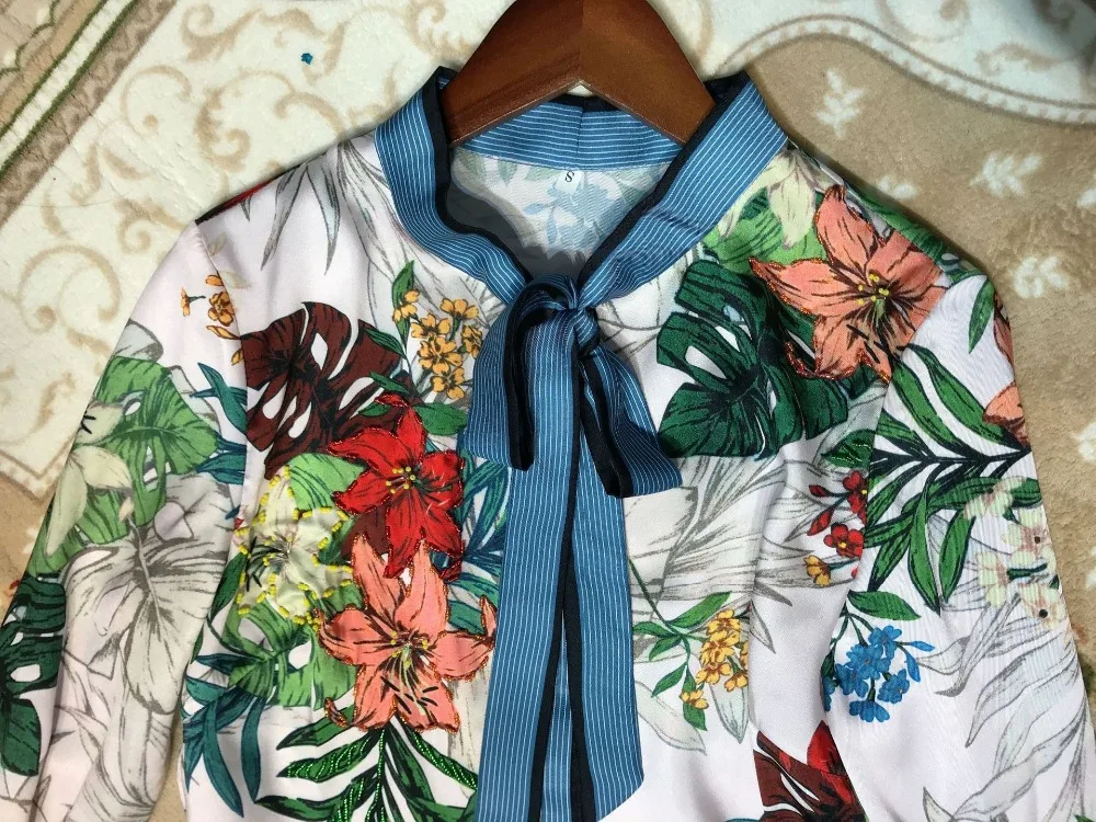 Модное женское платье с бантом и длинными рукавами, новинка, весенне-летнее платье с цветочной вышивкой и жемчугом а139