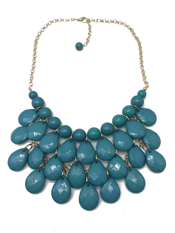 Europe And America Multi-color Water Droplet Surface Cutting Beads Necklace Short Necklace Hand-woven Fan-shaped Resin Necklace