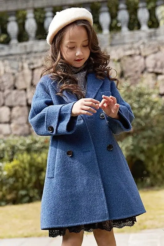 Коллекция года, осенне-зимнее шерстяное длинное пальто для девочек верхняя одежда для девочек-подростков, верхняя одежда детская плотная теплая куртка детское шерстяное пальто, K16