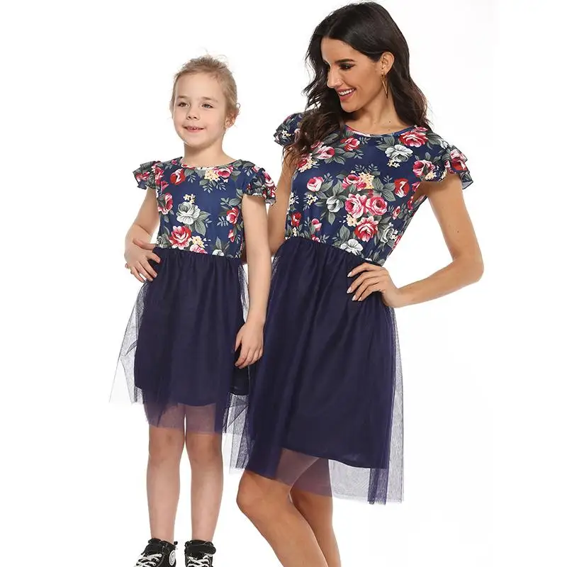 Twinning Mother Daughter Dresses Mom Girls Flower Tulle Dress 2020 Mommy Girl Match Party Family Look Outfits J728 | Мать и ребенок