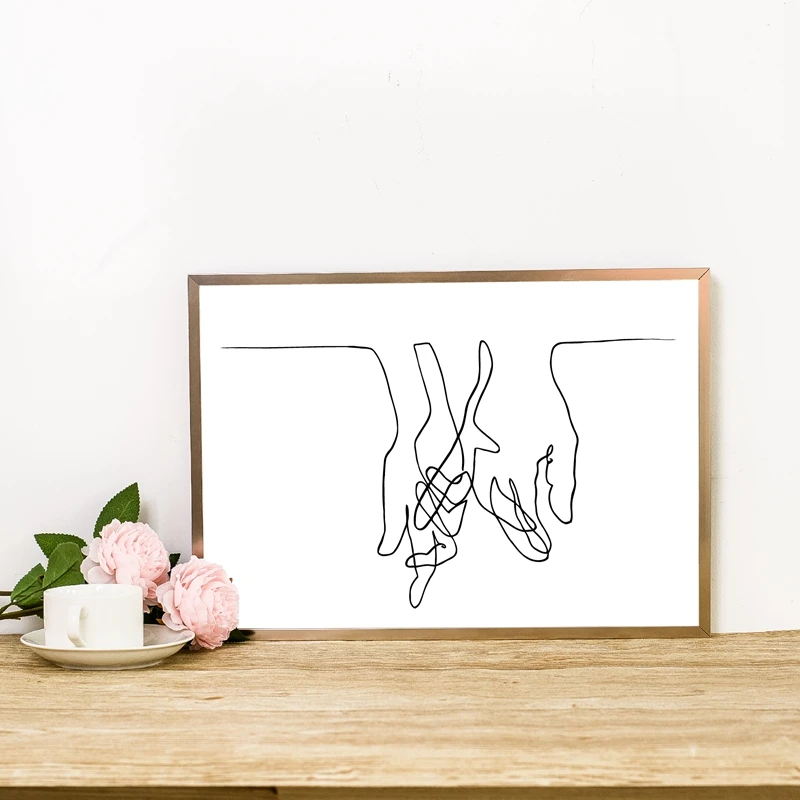 Lover's Hands Line Drawing inspired by Picasso Modern Poster Home Wall Art Decor