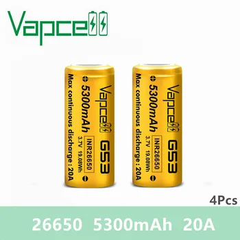 

4pcs VapCell battery INR 26650 battery 5300mah 20A G53 19.08Wh 3.7V rechargeable batteries for flashlight Free shipping