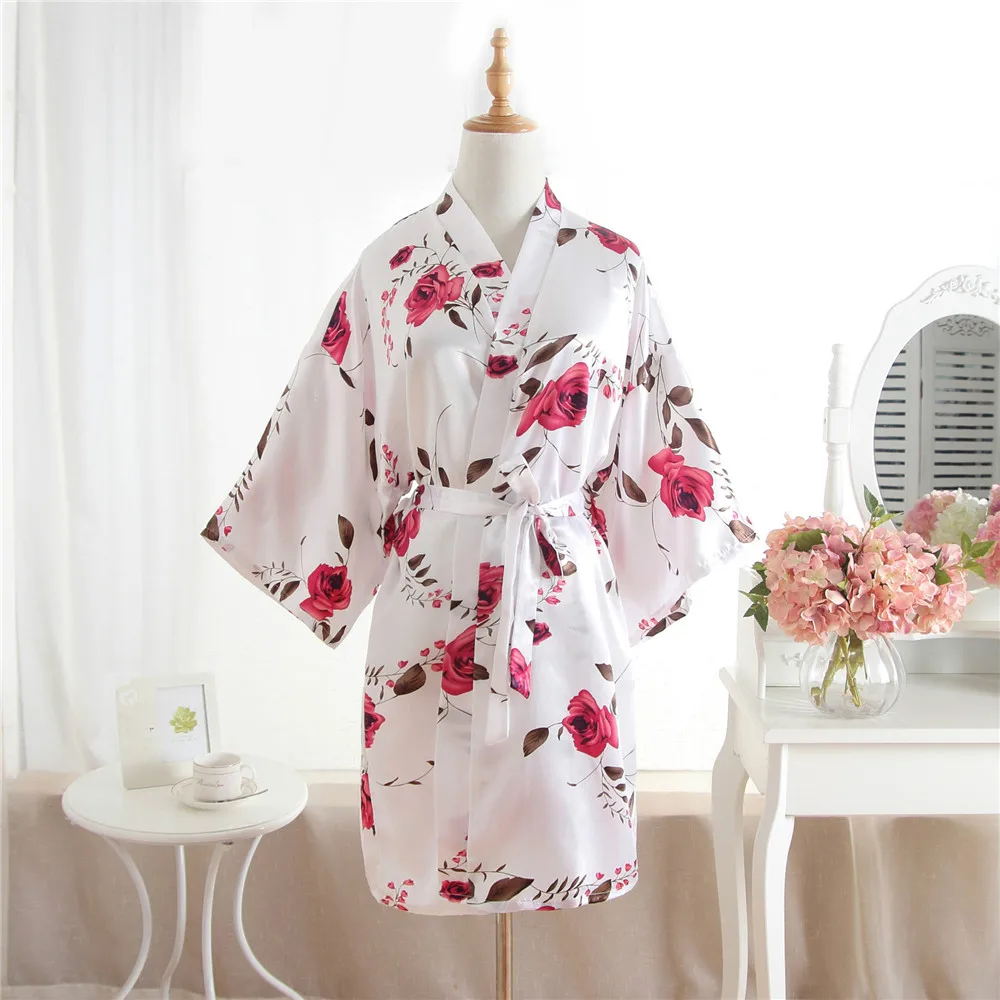 Большие размеры, модное женское летнее кимоно, Короткий Ночной халат, Розовое женское свадебное платье невесты, ночная рубашка - Цвет: White