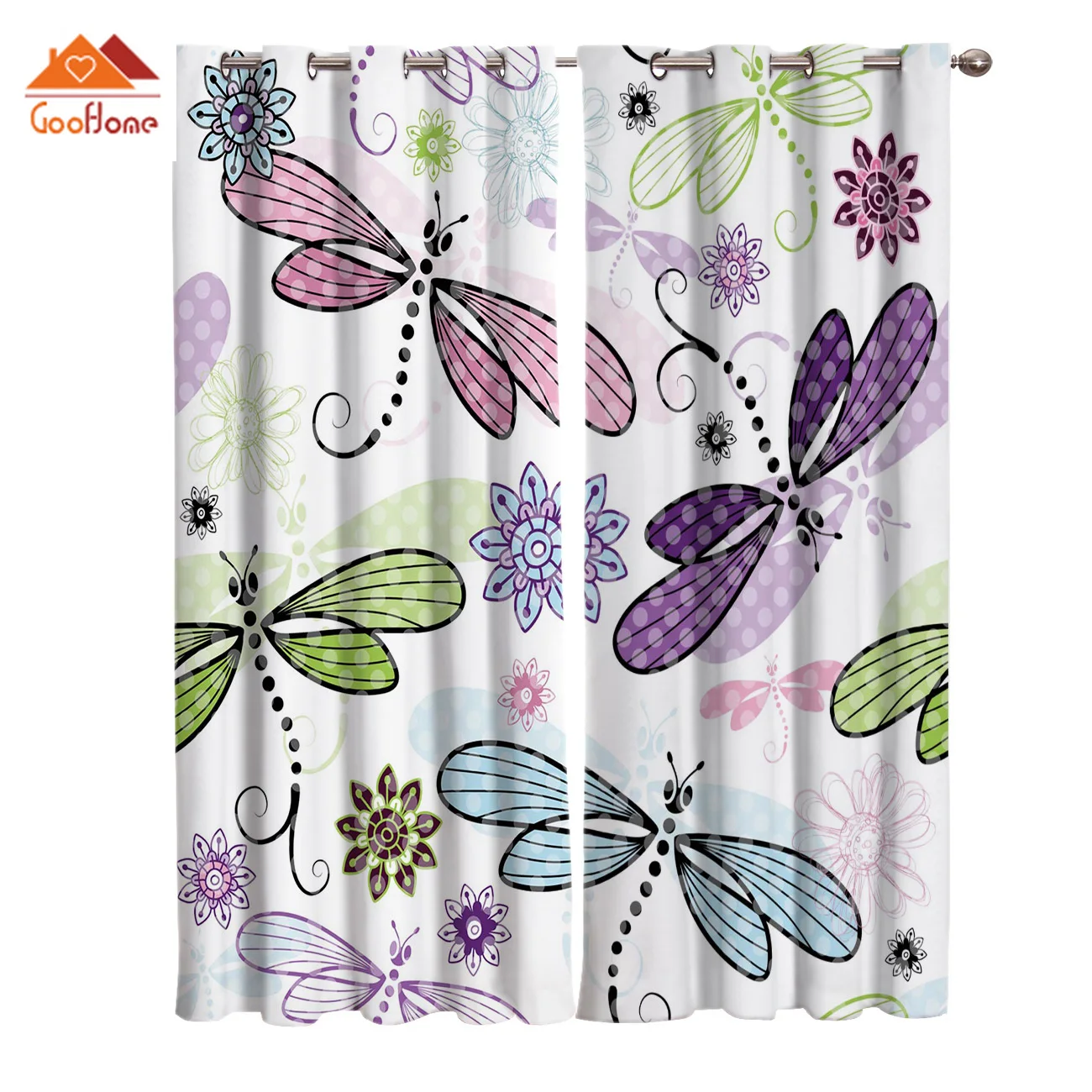 Dragonfly And Flower Window Curtains Living Room Outdoor Fabric Dragonfly And Flower Window Curtains