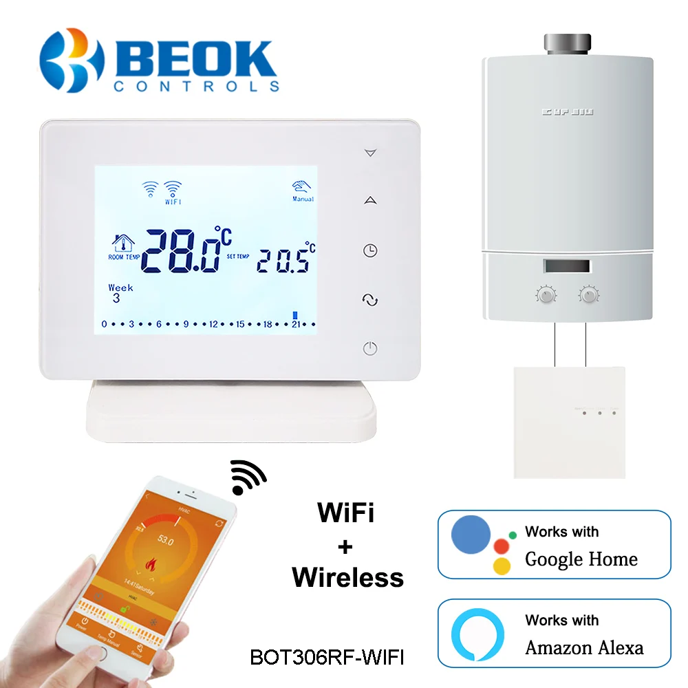 Beok Wireless Wifi Smart Thermostat for Gas Boiler Temperature Controller Works with Google Home Alexa