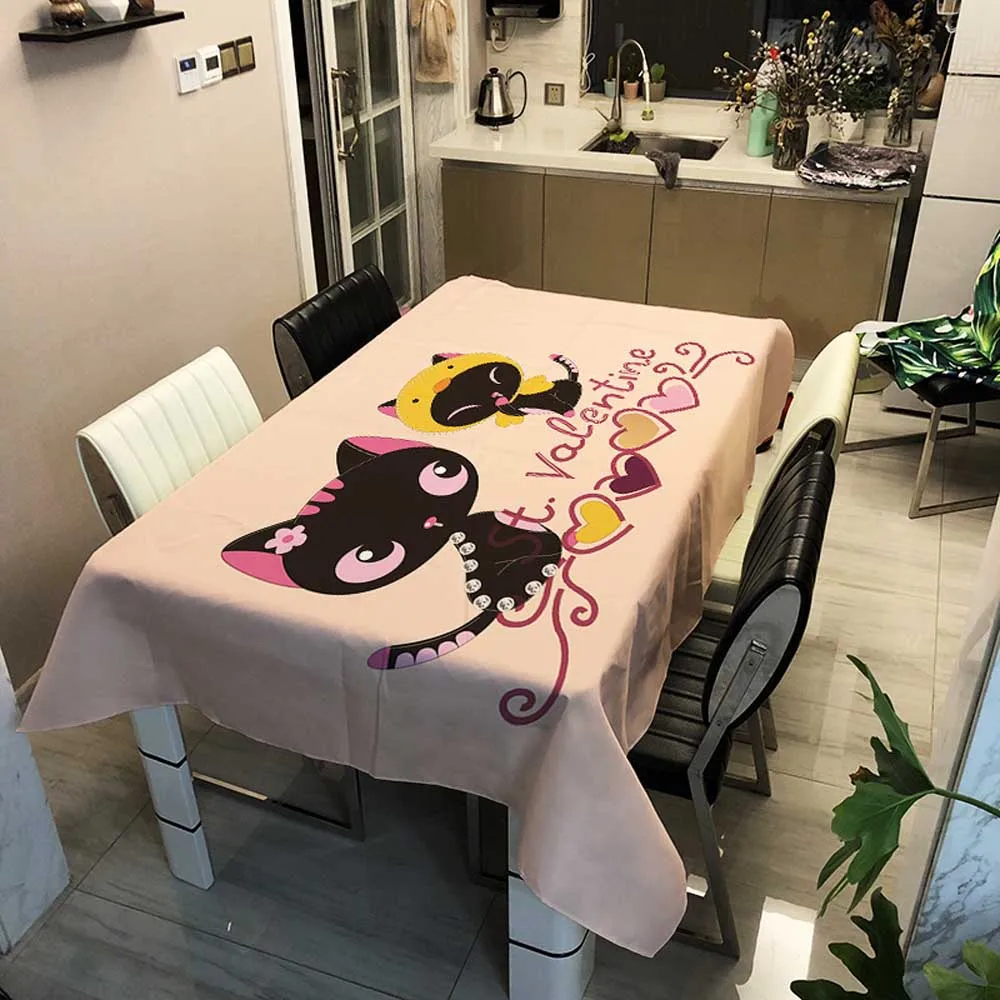 Скатерть Розовая с рисунком кошки кролика Кита покрытие стола обеденная