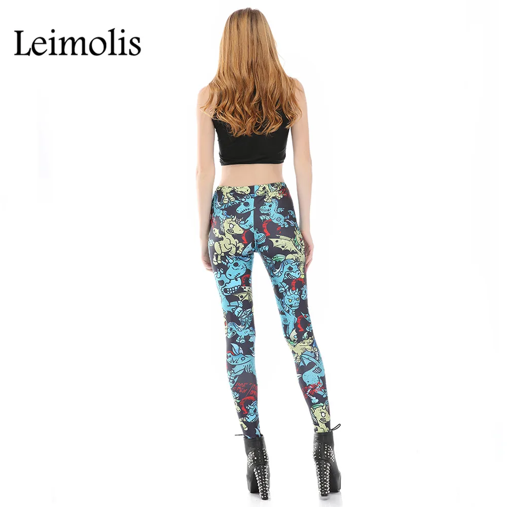Leimolis 3D print zombie unicorn Harajuku punk High Waist workout push up spandex plus size fitness leggings women pants