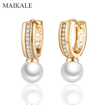 

MAIKALE New Fashion Gold Round Cubic Zirconia Earrings with Big Pearl Stud Earrings for Women Jewelry Delicate Gifts