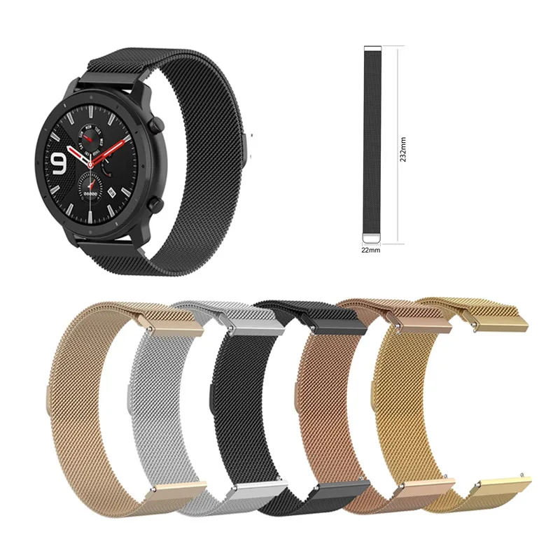 22 мм Миланский ремешок на запястье из нержавеющей стали для Xiaomi Huami Amazfit GTR 47 мм браслет для Amazfit Pace/Stratos Band