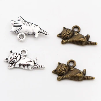 

20x12mm 15pcs Antique Silver Plated Bronze Plated Cute Cat Handmade Charms Pendant:DIY for bracelet necklace
