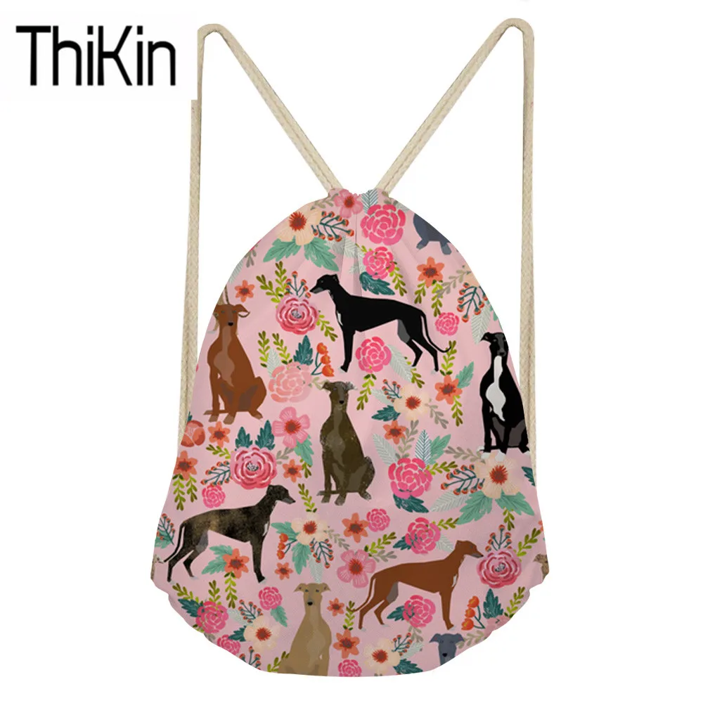 

THIKIN Cute Greyhound Printing Shoulder Backpacks Women Drawstring Backpack Ladies Casual String Pouch for Kids Mini Bagpack