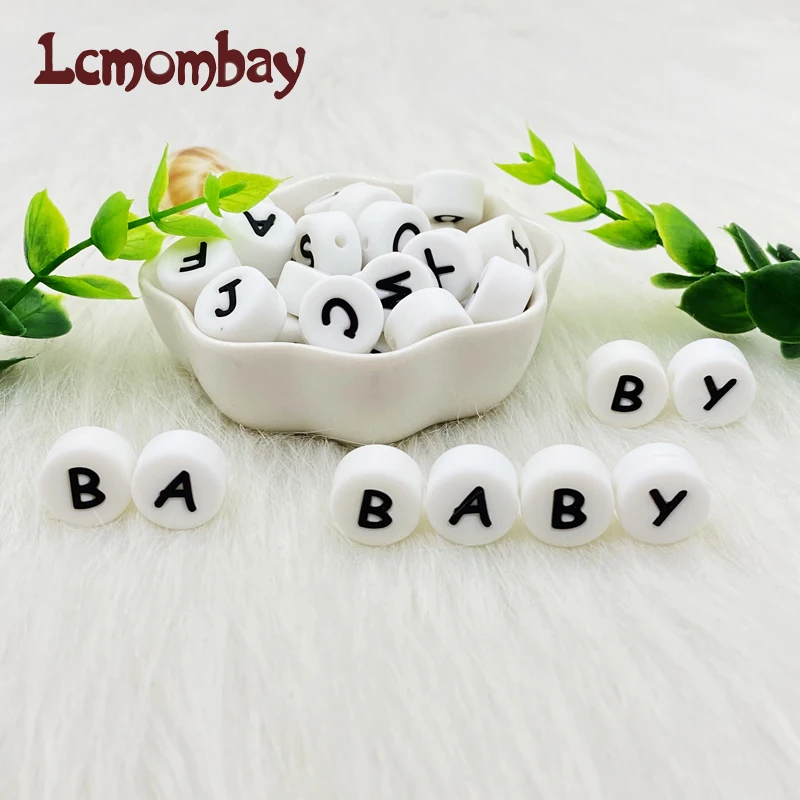 10pcs 12mm silicone letter beads Bpa free flat round molar beads baby teether DIY baby pacifier personalized accessories