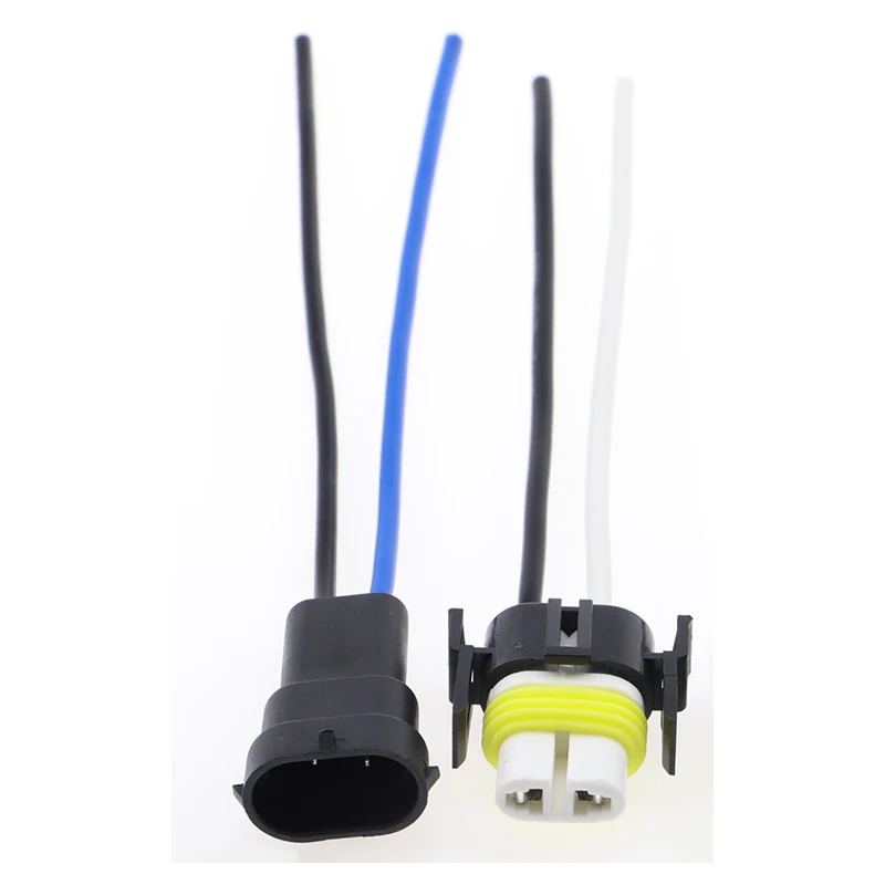 Lot De 2 Connecteurs Mâles/femelles 2 Broches Pour Phares H11 H9 H8 - Avec Bornes Et Joints (noir)