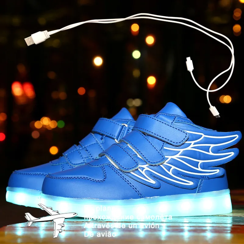 

Size 25-37 Kids Led USB Recharge Glowing Shoes Children's Hook Loop Shoes Children's Glowing Sneakers Kids Led Luminous Shoes