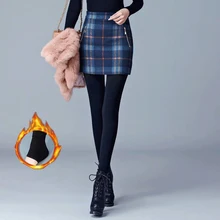 Женские теплые обтягивающие штаны из флиса осень-зима, бархатная юбка+ длинные брюки, имитация двух частей, утепленные леггинсы E122