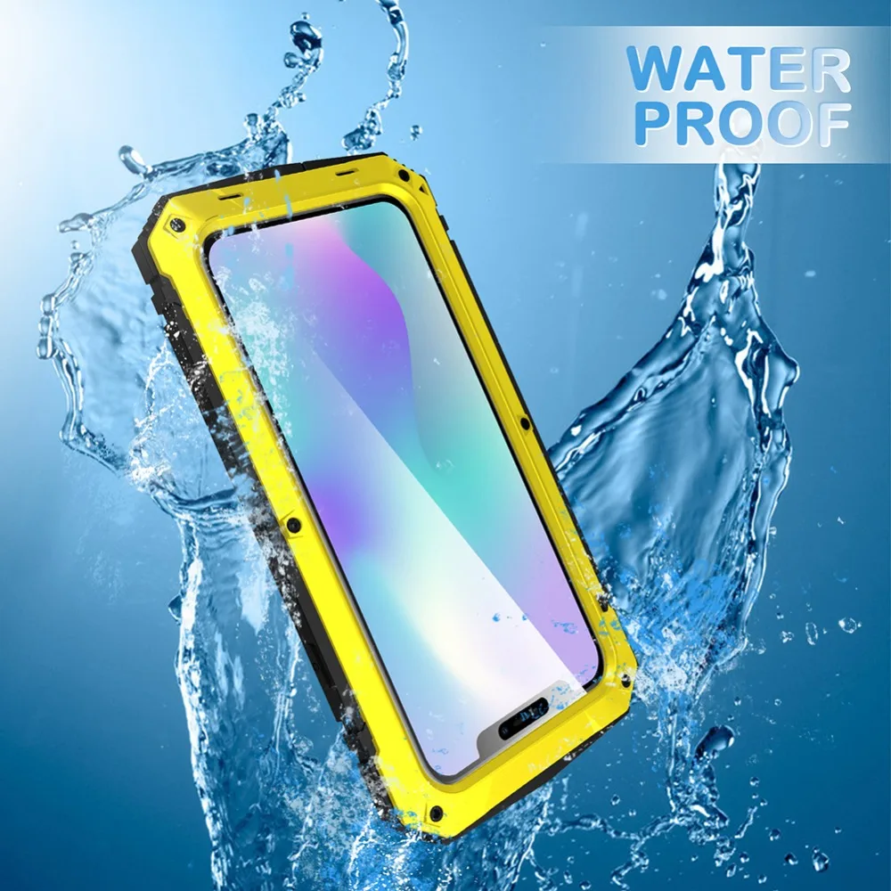 For iPhone 11 Pro Max XS XR XS Max X Metal Aluminum Armor Shockproof Heavy Duty Waterproof Case protective Cover+Tempered glass (24)