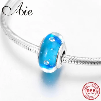 

2018 New 925 Sterling Silver round clear bubble blue Murano Glass Beads Fit Original Pandora Charms Bracelet Jewelry making