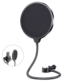 

Microphone Pop Filter Dual Layered Wind Pop Screen Mic Shield Pop Filters With Flexible Metal Gooseneck Microphone Accessories