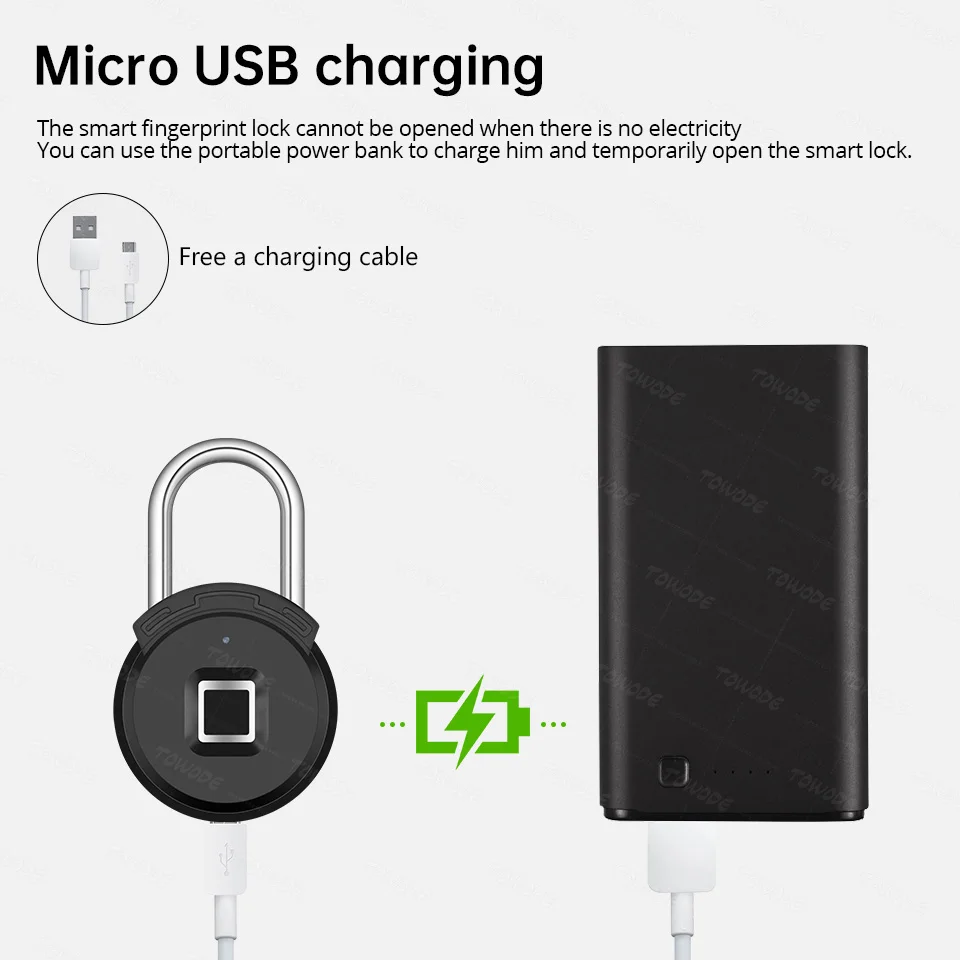 TOWODE Bluetooth Fingerprint Unlock Door Padlock Portable Smart Home Waterproof Keyless Lock USB APP Control Android IOS Phone