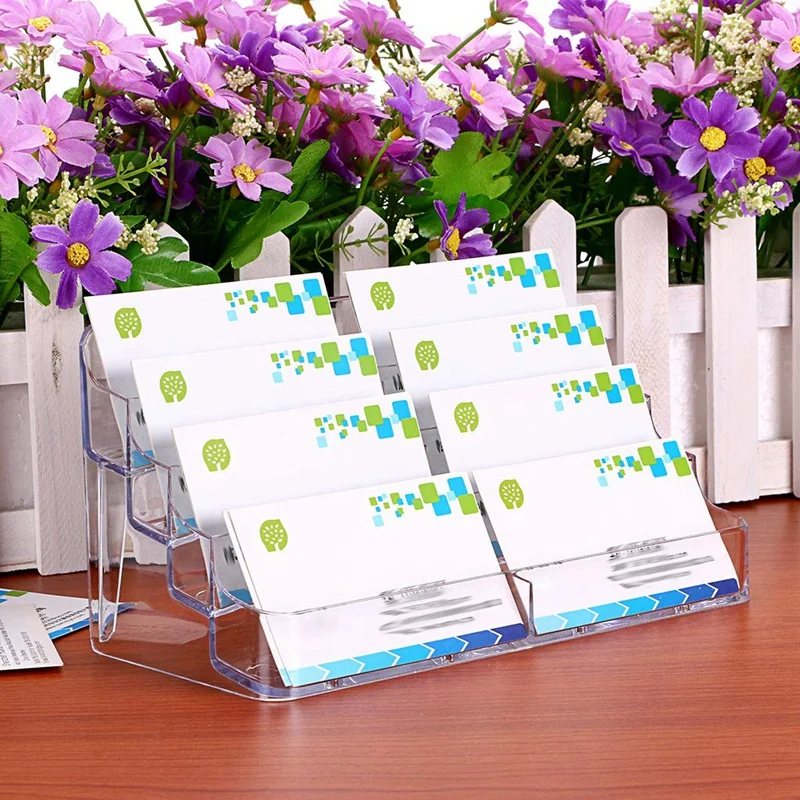 2Pcs 8 Pockets Plastic Business Card Holder Stand Clear Desktop Countertop Index Card Filing Display