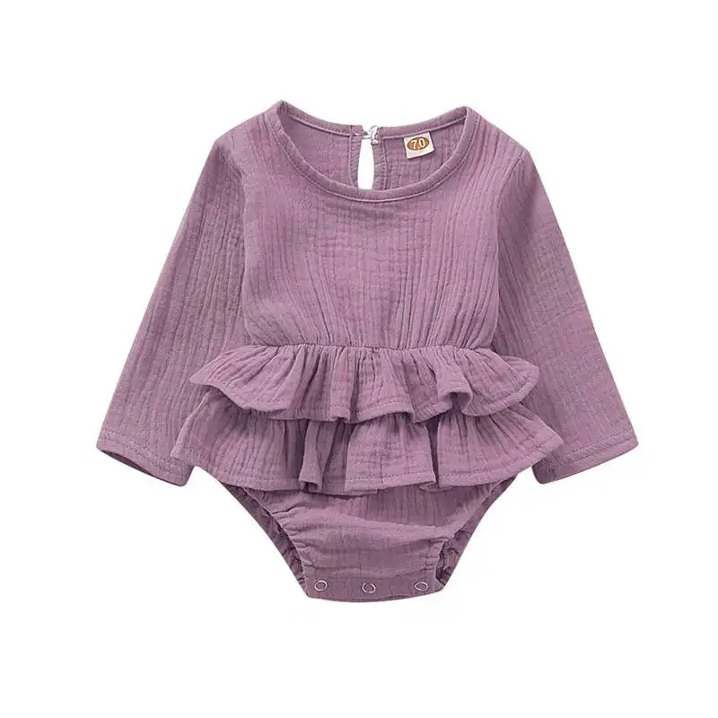 Purple Модный Милый однотонный комбинезон с длинными рукавами для новорожденных девочек - Цвет: Purple