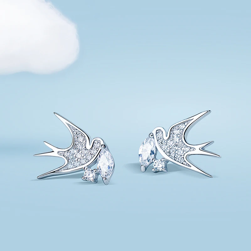 Karopel Серебро 925 пробы Весенняя коллекция Ласточка с гнездом серьги гвоздики для женщин ювелирные украшения S925 подарок