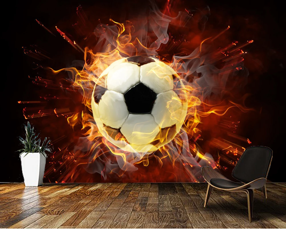 Custom children wallpaper,Football on fire mural for the living room