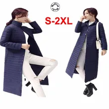 Women's wihte duck down coat winter down jacket  long knee stand collar warm outcoat S to 2XL