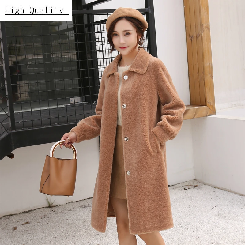 

Natural Sheep Shearing Jacket Women Real Fur Wool Parka Long Overcoat Autumn Winter Coat Female Spring Clothes LWL1361