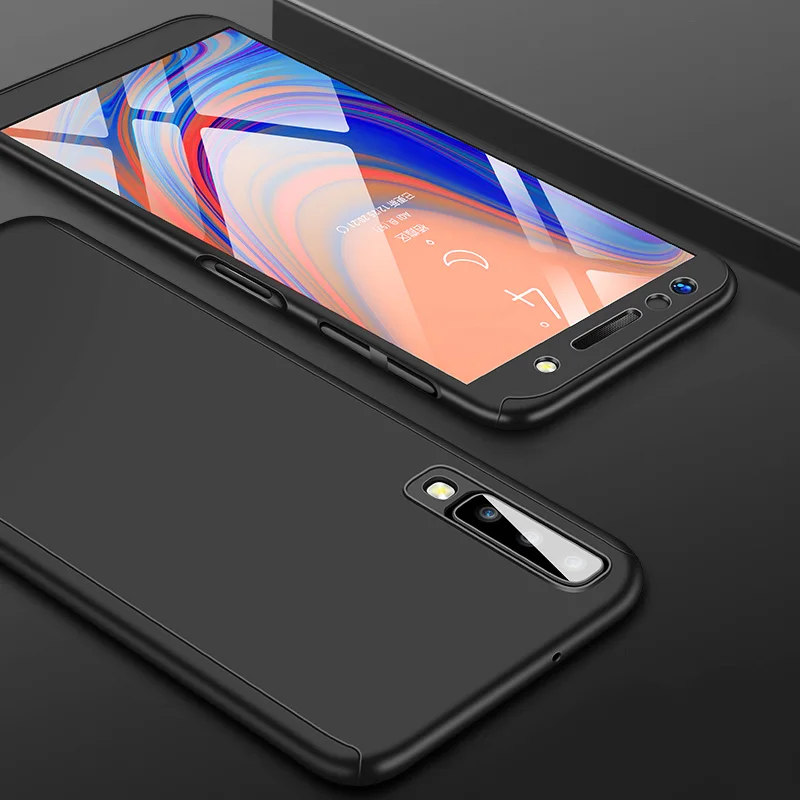 360 градусов чехол для телефона чехол s для samsung Galaxy A10 A20 A30 A40 A50 A60 A70 чехол на весь экран для Galaxy A3 A5 A7 A6 A8 плюс - Цвет: Черный