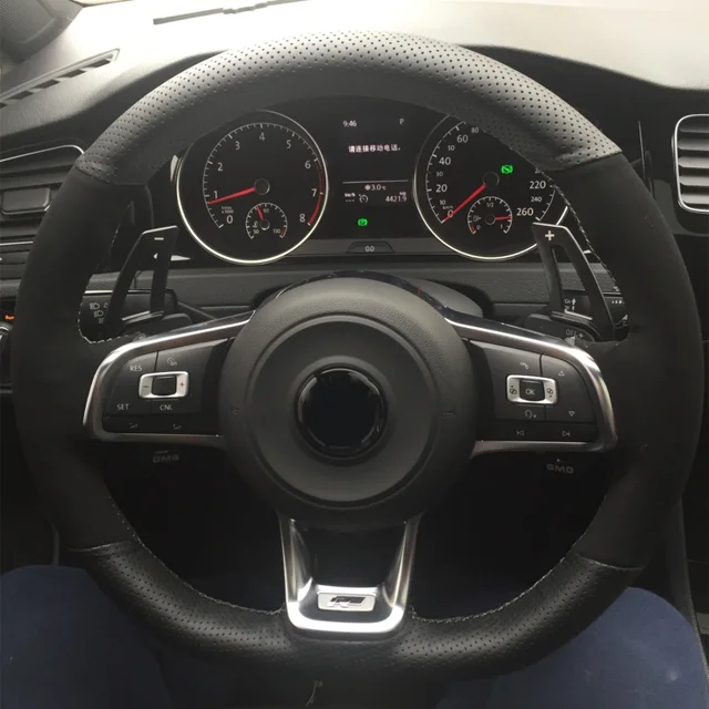 Черная кожаная замшевая крышка рулевого колеса из углеродного волокна для Volkswagen Golf 7 GTI гольф R MK7 Polo Scirocco - Название цвета: style 11