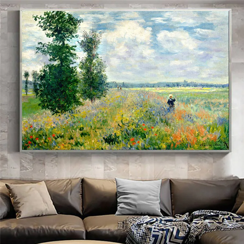 

Canvas Paintings Monet Poppies At Argenteui Landscape on Poster Prints Wall Art Pictures for Living Room Cuadros Home Decor