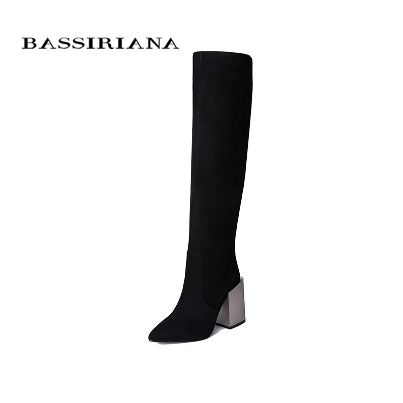 BASSIRIANA2019 новые женские зимние сапоги заостренные замшевые квадратные на высоком