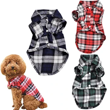 

Pet Dog Cat Puppy Plaid Shirt Coat Clothes T-Shirt Top Apparel Summer Plaid Short-sleeve Shirts Outfits