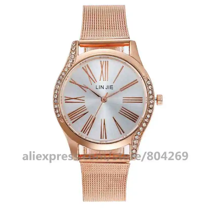 rose gold Женские наручные часы, стразы, сплав, кварцевые часы, женские модные повседневные часы 920658 - Цвет: rose gold