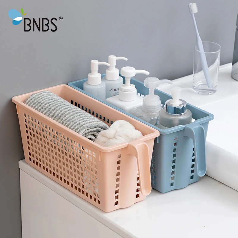 

BNBS Kitchen Storage Makeup Basket Bathroom Organizer Desktop Sundries Basket For Cosmetic Plastic With Handle Storage Container