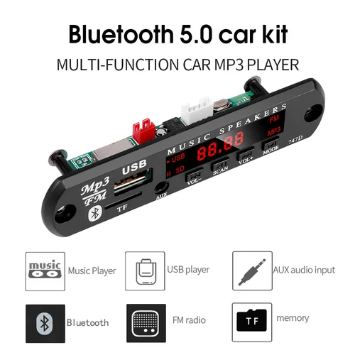 Kebidumei MP3 플레이어 디코더 보드 모듈, 무선 블루투스 5.0 앰프, TF 라디오 USB, 자동차 오디오 DIY 스피커 자동차 키트, 9V-12V 2
