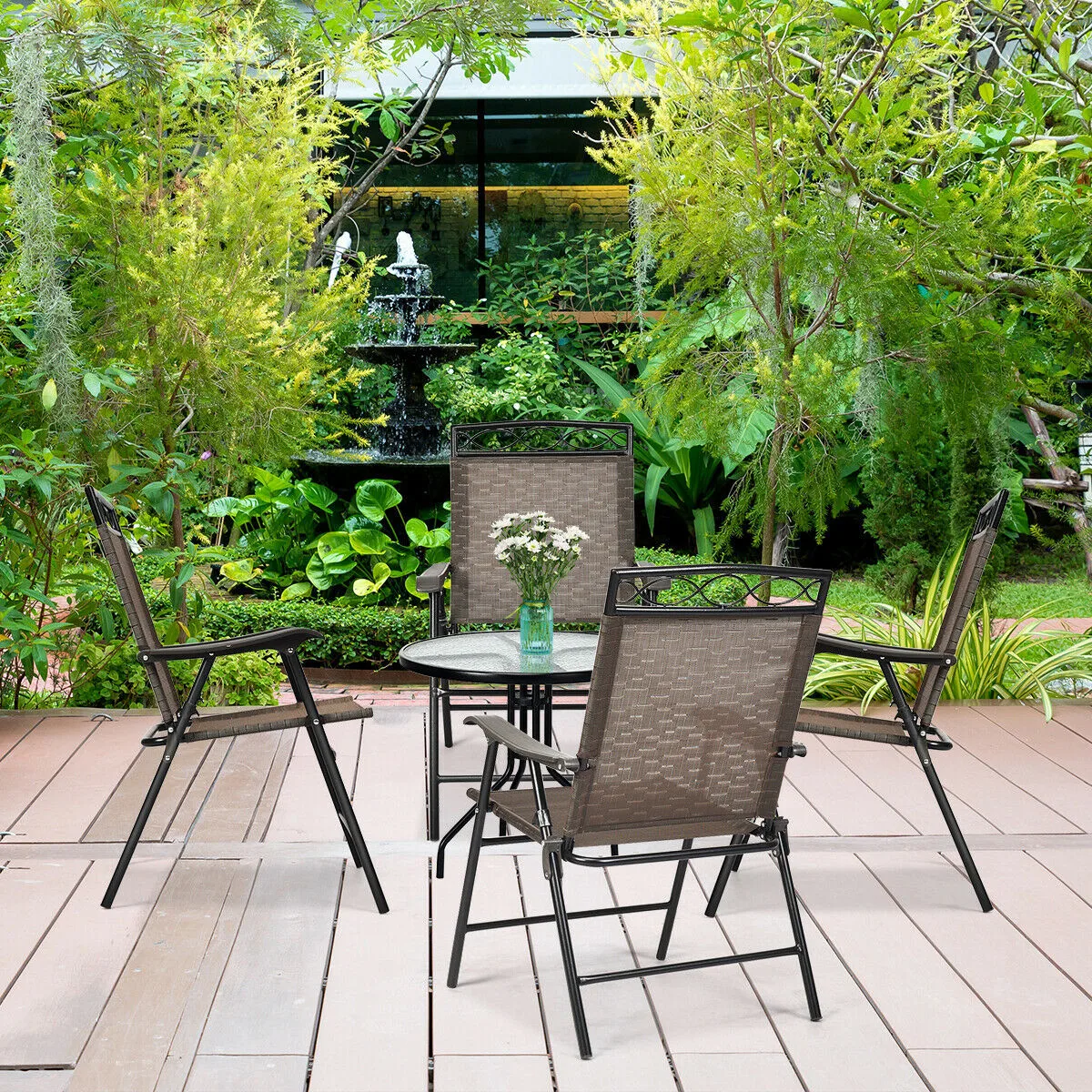 Giantex Set Of 4pcs Patio Folding Chairs Lightweight Steel Frame Chair Set With Non Slip Foot Pads Aliexpress