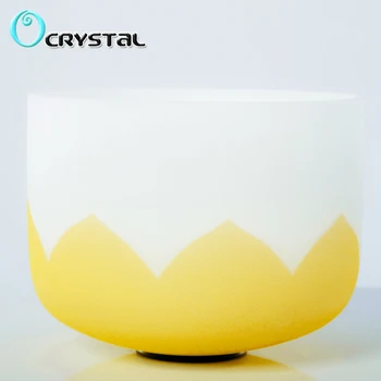 

8Inch Perfect Pitch E Note Solar Plexus Chakra Yellow Lotus Frosted Quartz Crystal Singing Bowl Mallet and o-ring included