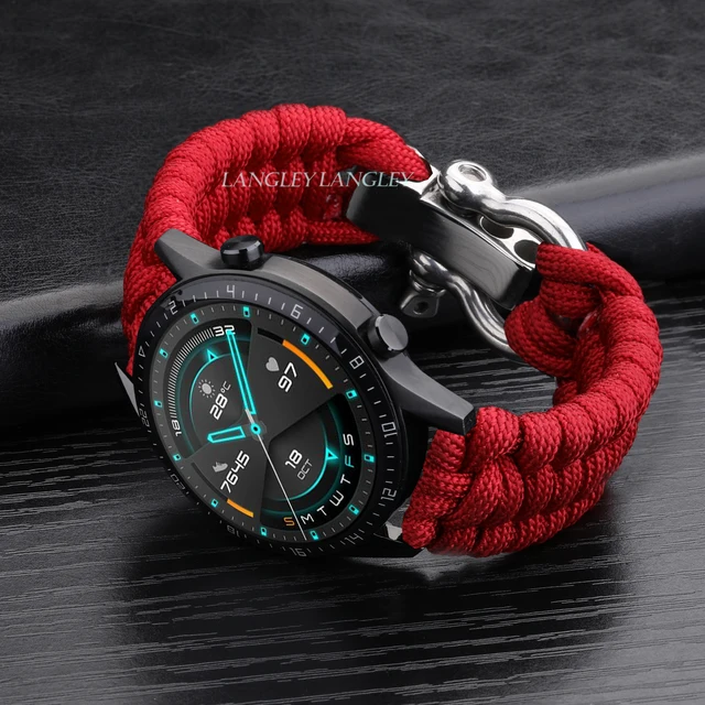 20 22mm Strap for Samsung Galaxy Watch 3 41mm 45mm Watch Band 42mm 46mm for Huawei Watch GT 2e Adjustable Buckle Rope Bracelet RED