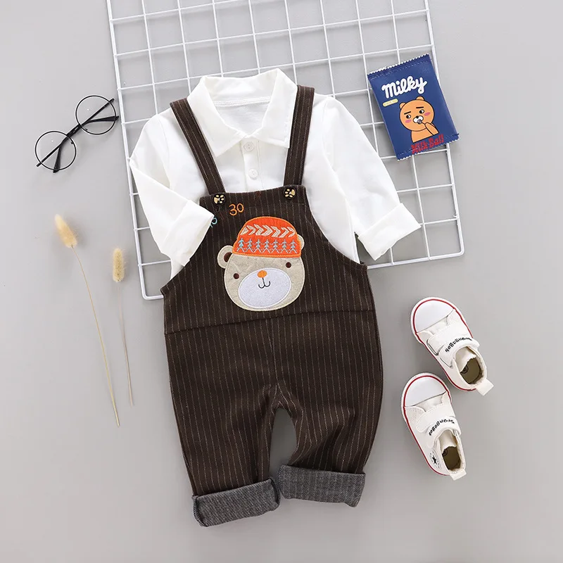 

Spring Clothing 19 Years New Style Infants 1-2-3-4-Year-Old Baby Clothes Shirt Cartoon Stripes Suspender Pants Case Childrenswea