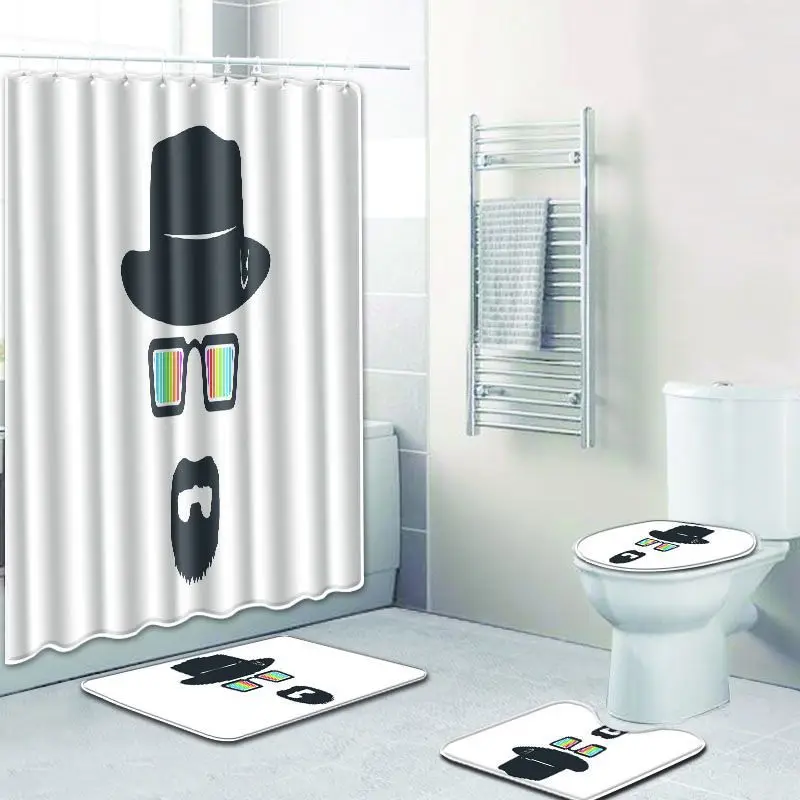 

Creative 3D Printed Shower Curtain Waterproof Polyester Fabric Modern Solid Bath Curtain Toilet Seat Cover Hooks Home Decor