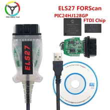 Frete grátis els27 forscan obd2 scanner de diagnóstico do carro ferramenta automática cabo verde pcb els27 v2.3.8 ftdi pic18f25k80 multi-idioma