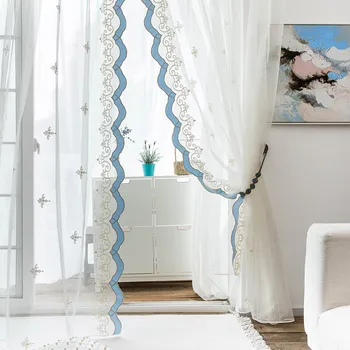 

Luxury Voile Curtains for Living Room Bedroom European Embroidery Tulle Transparent White Sheer Curtains Princess Lace Gauze